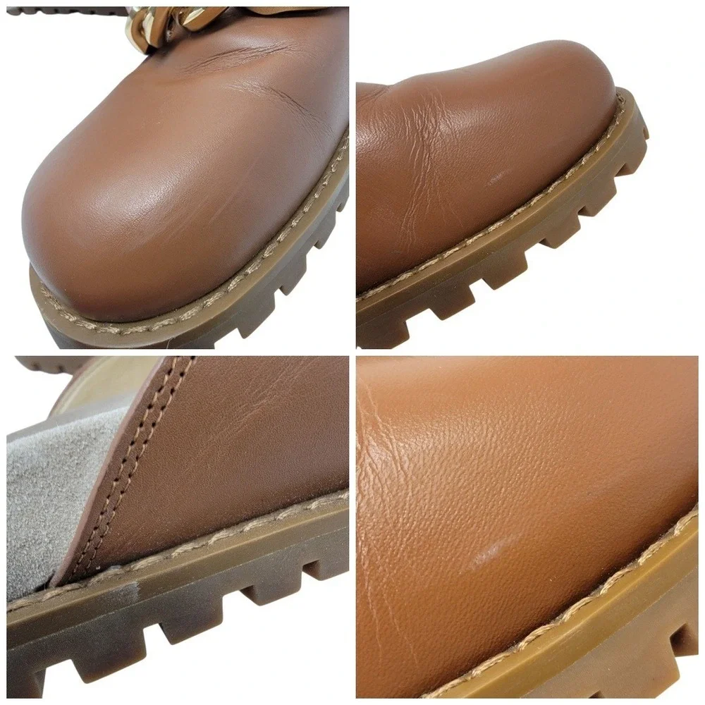 Michael Kors Clogs Mules Womens Size 7.5 Scarlett Gold‎ Chain in Luggage Brown